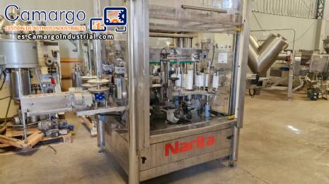 Etiquetadora automática de acero inoxidable con dos cabezales para etiquetas autoadhesivas Narita Etiquetadora automática de acero inoxidable con dos cabezales para etiquetas autoadhesivas Narita